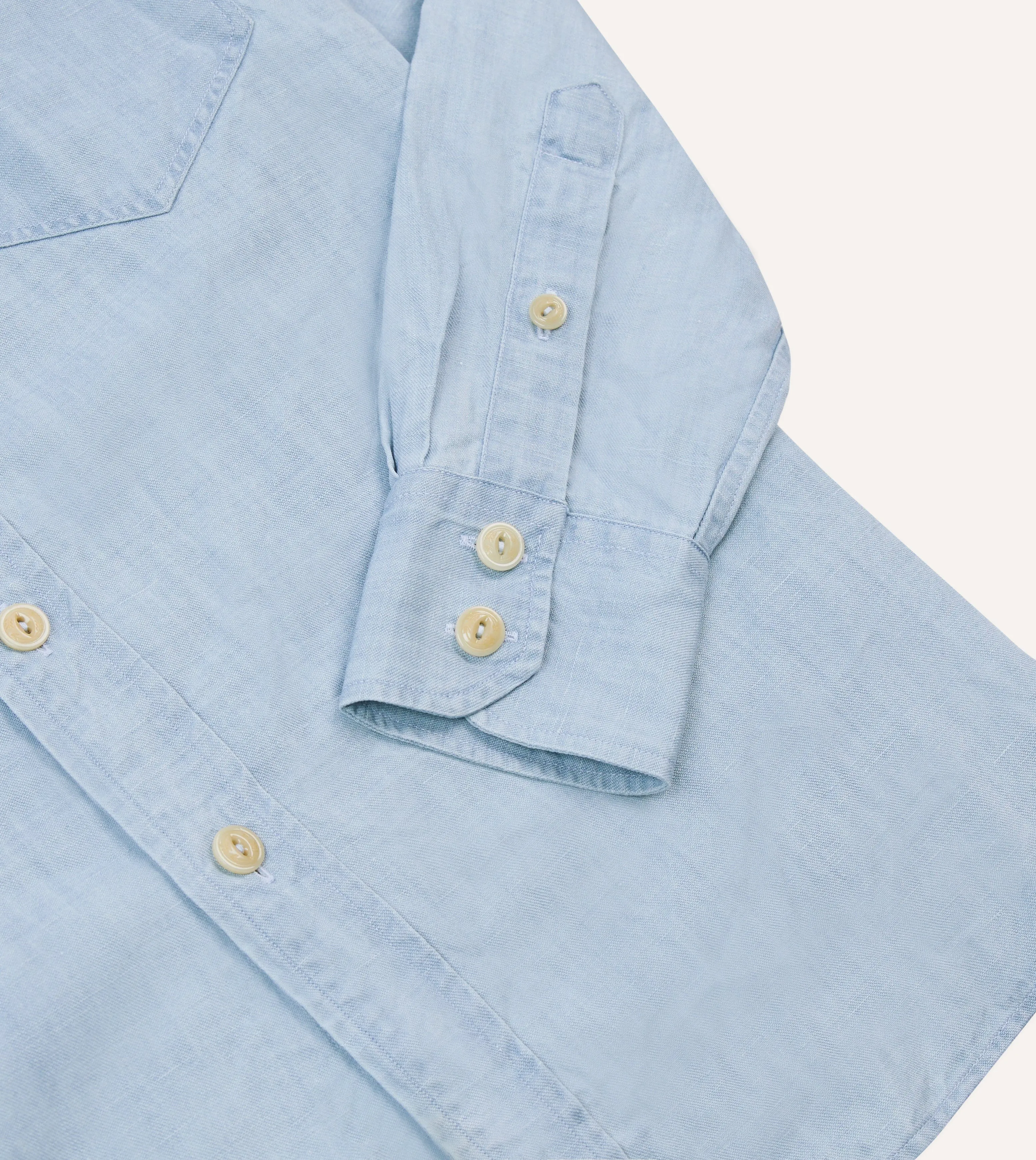 Year-Round Wear Bleach Wash Cotton-Linen Long Point Collar Work Shirt