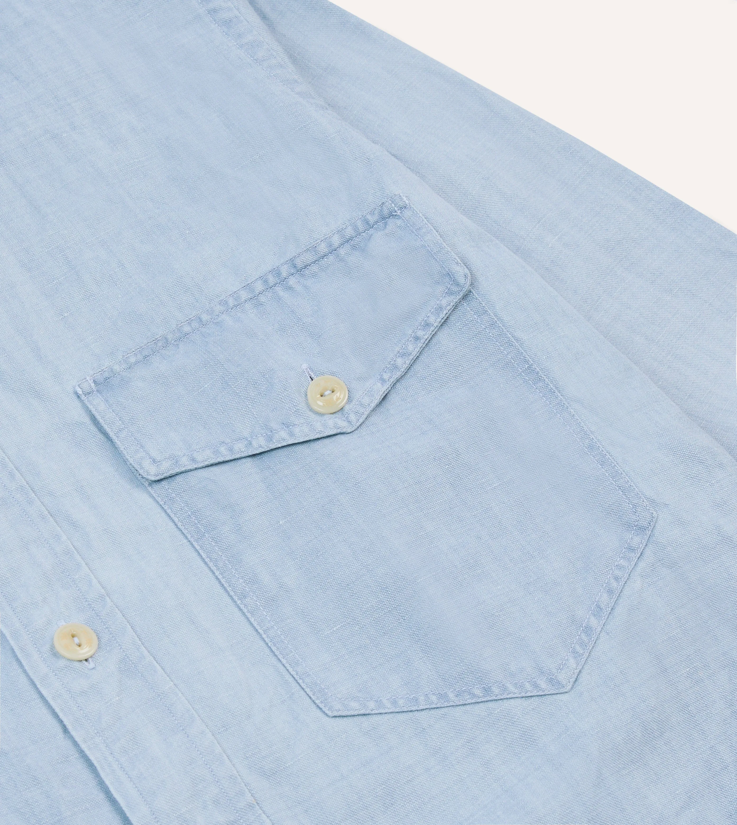 Classic Look Relaxed Comfort Bleach Wash Cotton-Linen Long Point Collar Work Shirt
