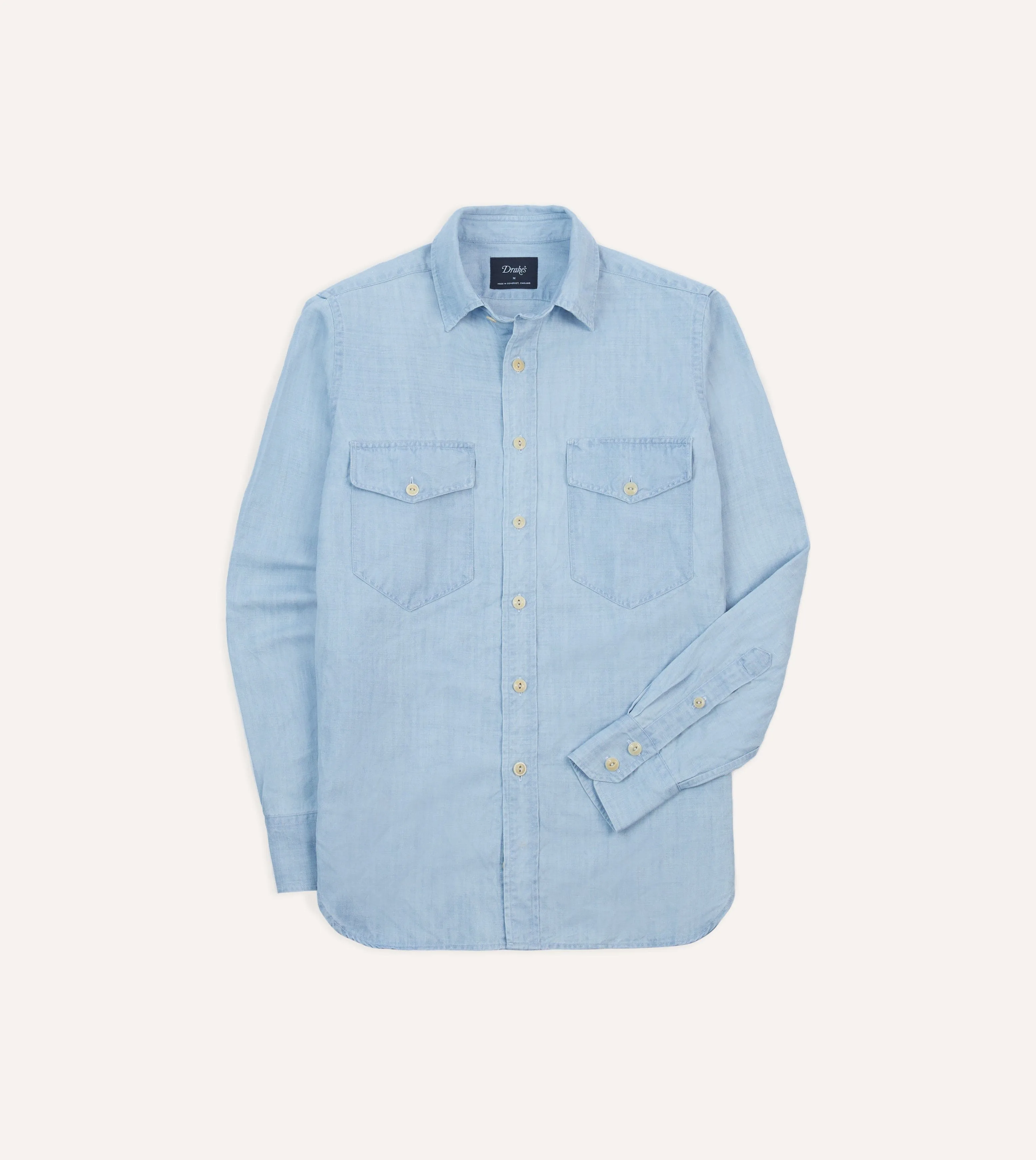 Multipurpose Utility Date night Bleach Wash Cotton-Linen Long Point Collar Work Shirt