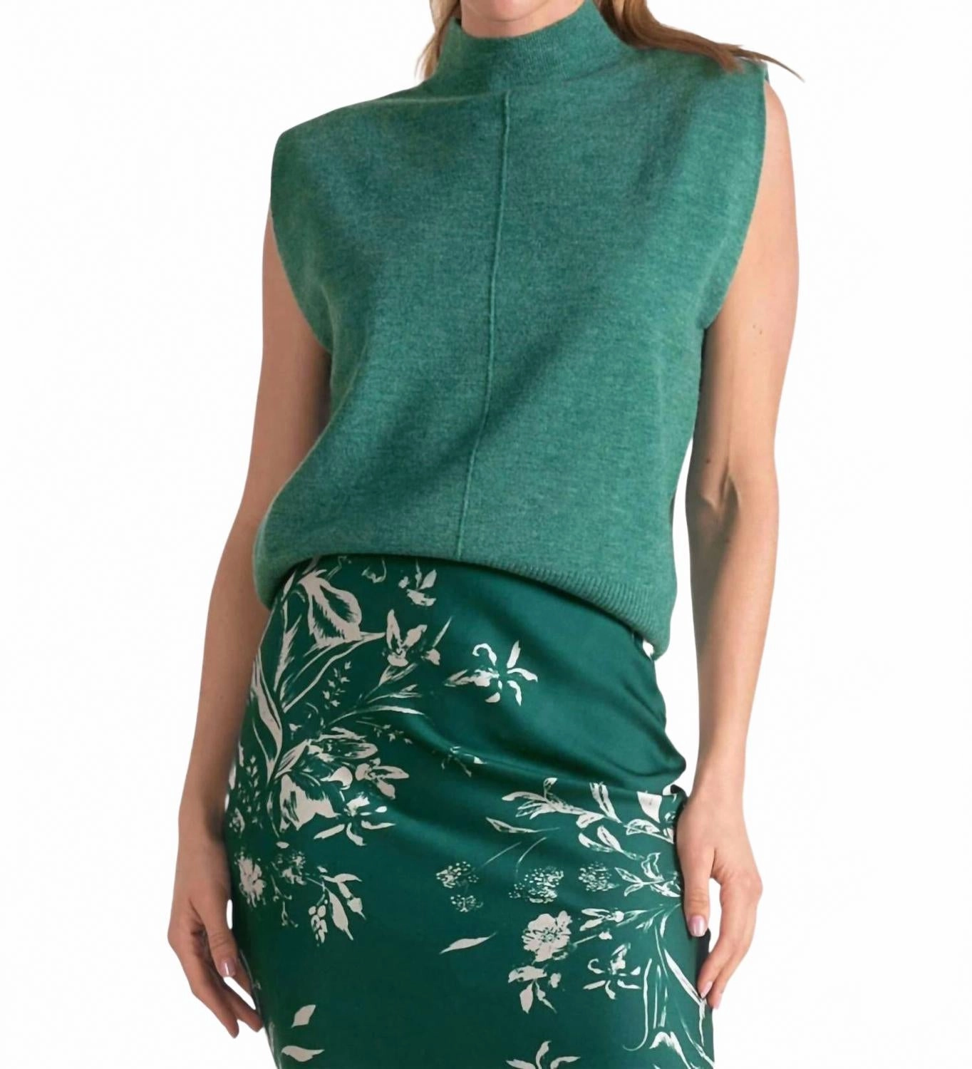 Sonya Sleeveless Sweater In Dark Green Soft Knitwear Lightweight Merino