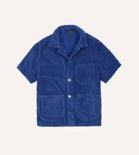 Blue Cotton Terry Towelling Short Sleeve Safari Shirt Hidden Placket