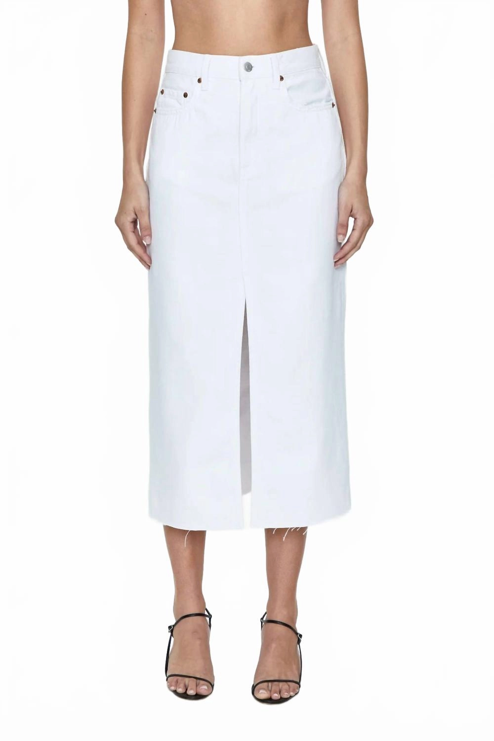 Easy Motion Relaxed Style Alice Denim Midi Skirt In White