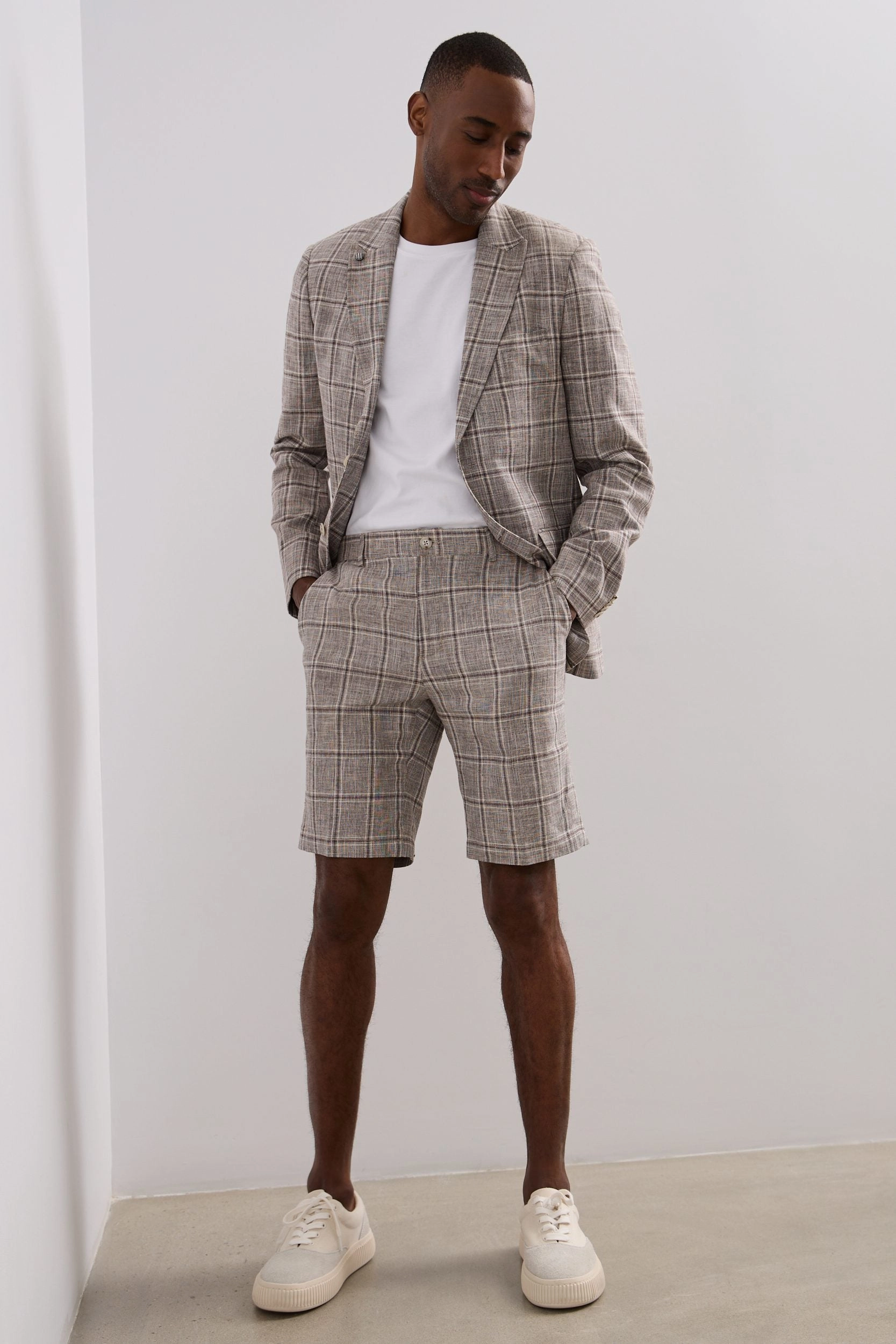Urban fit linen checked bermuda shorts Free Movement