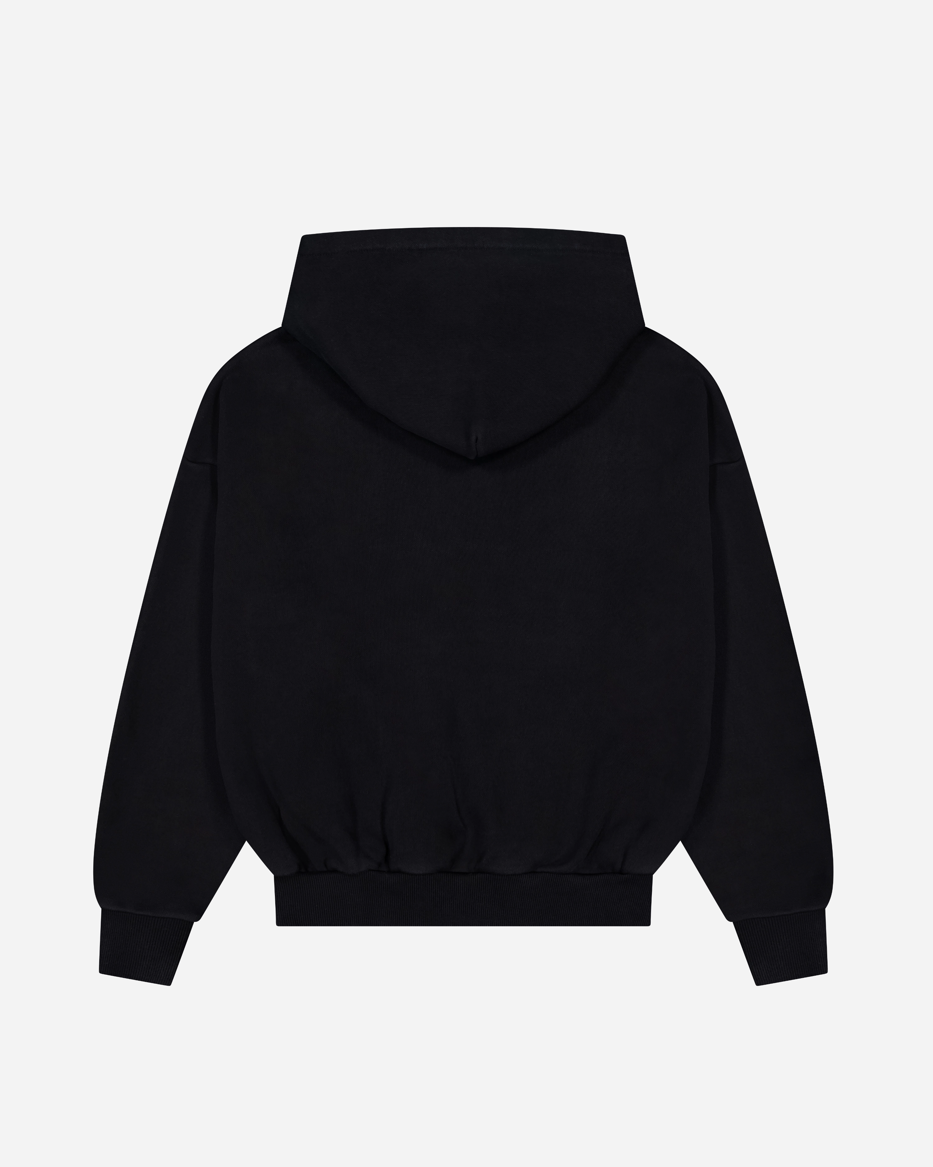 Distressed Applique Hoodie | Washed Black Barbecue wear Dual Pocket Configuration