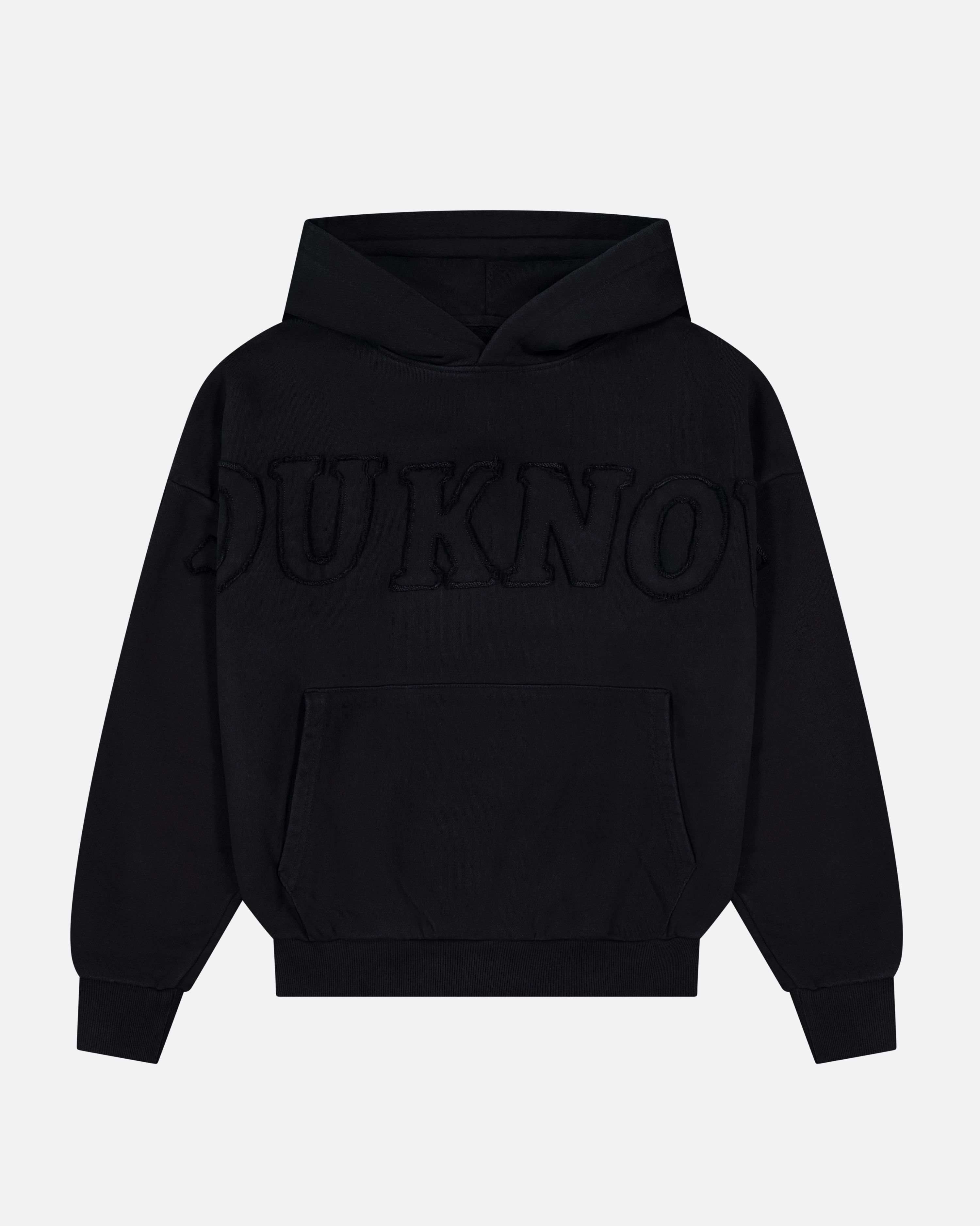 Fashion Day Distressed Applique Hoodie | Washed Black