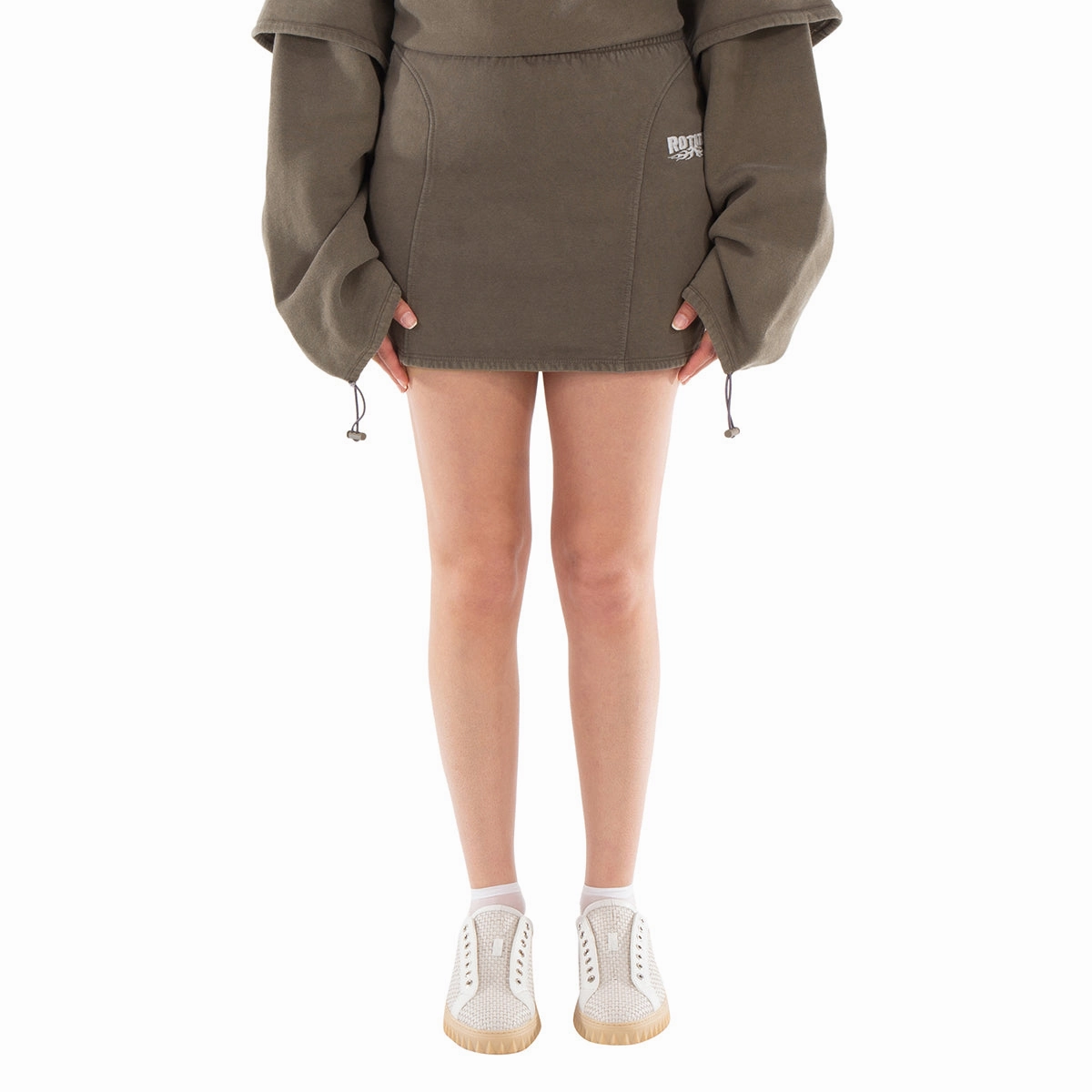 Washable fabric Athleisure Inspired Rotate Ladies Green Enzyme Sweat Mini Skirt