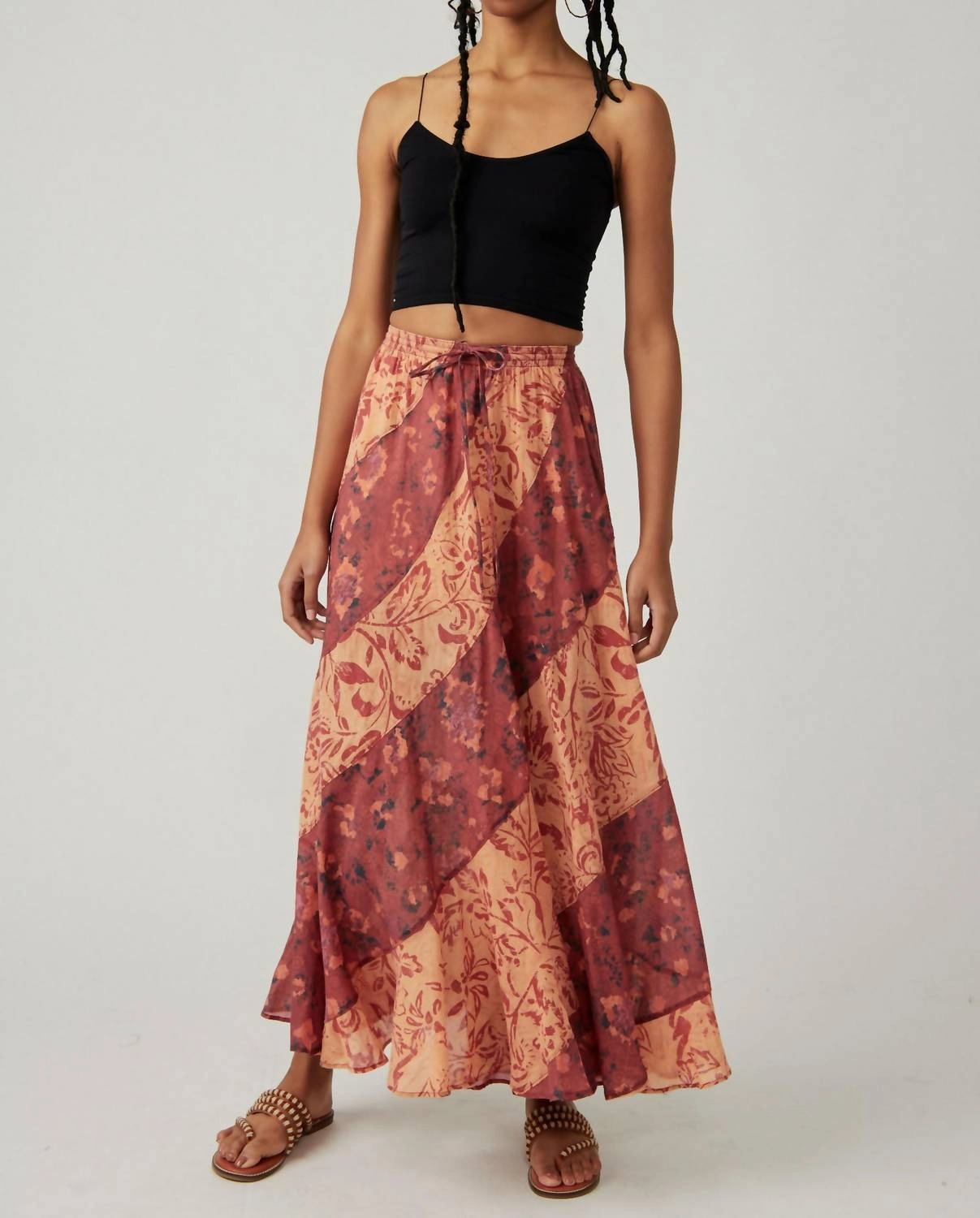 Jackie Maxi Skirt In Brick Combo Figure Flattering Layered Design