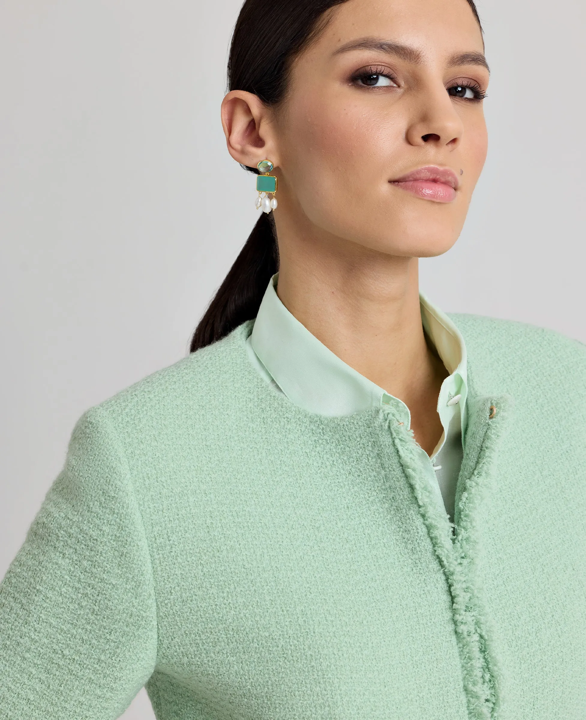 Two Way Zipper Ergonomic Articulation Gabrielle Wool Boucle Jacket