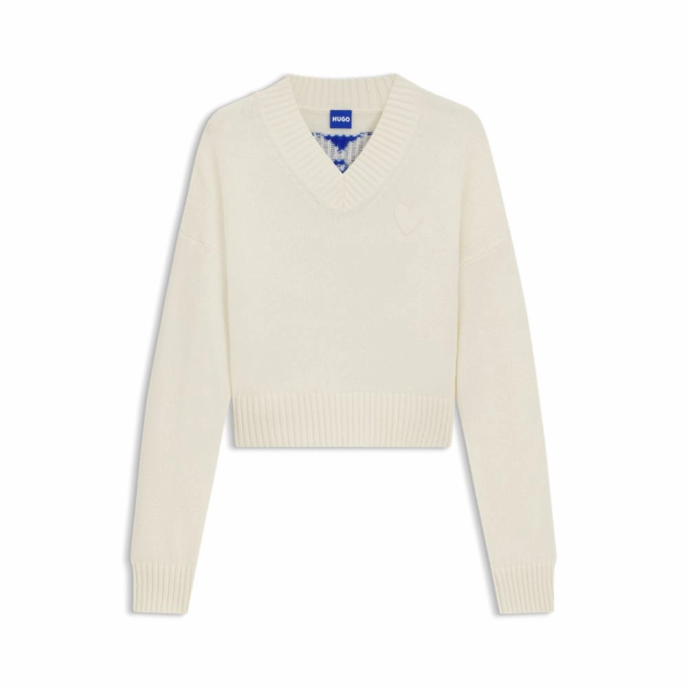 Warm Touch V-neck sweater with rear Happy HUGO heart