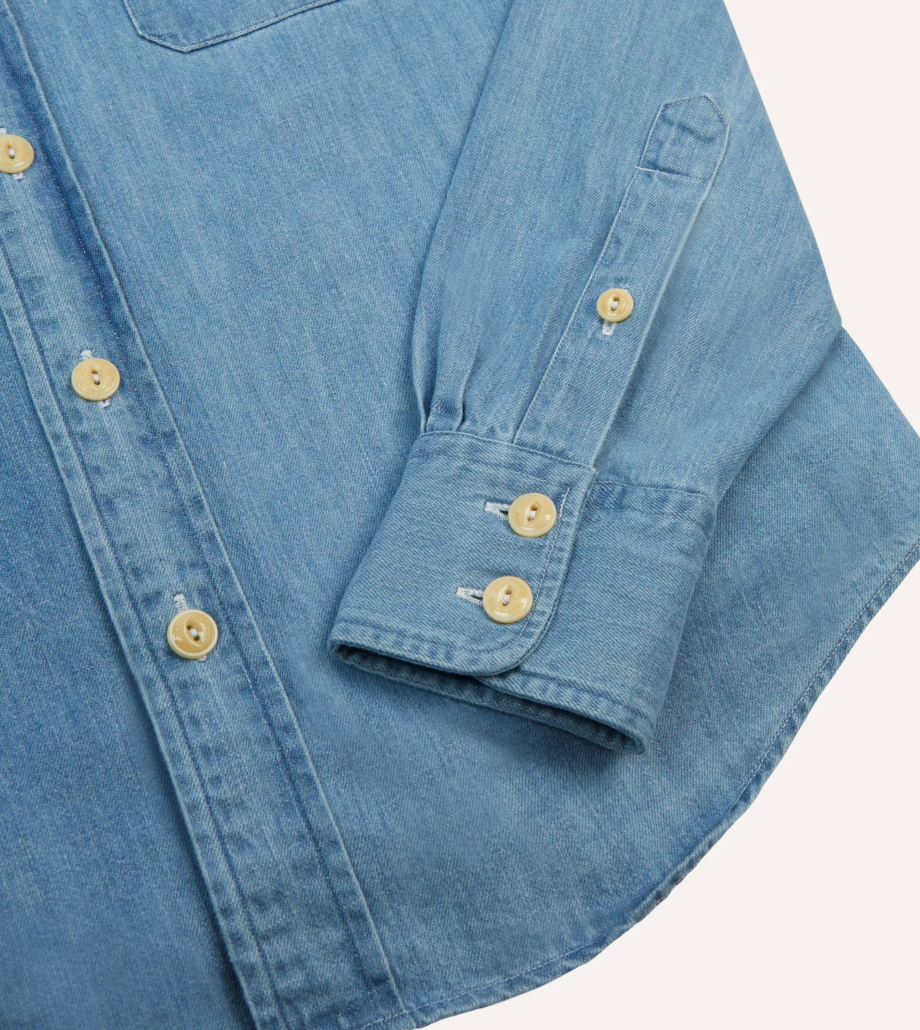Bleach Wash Denim Two-Pocket Western Shirt Chic Design Geometric Design