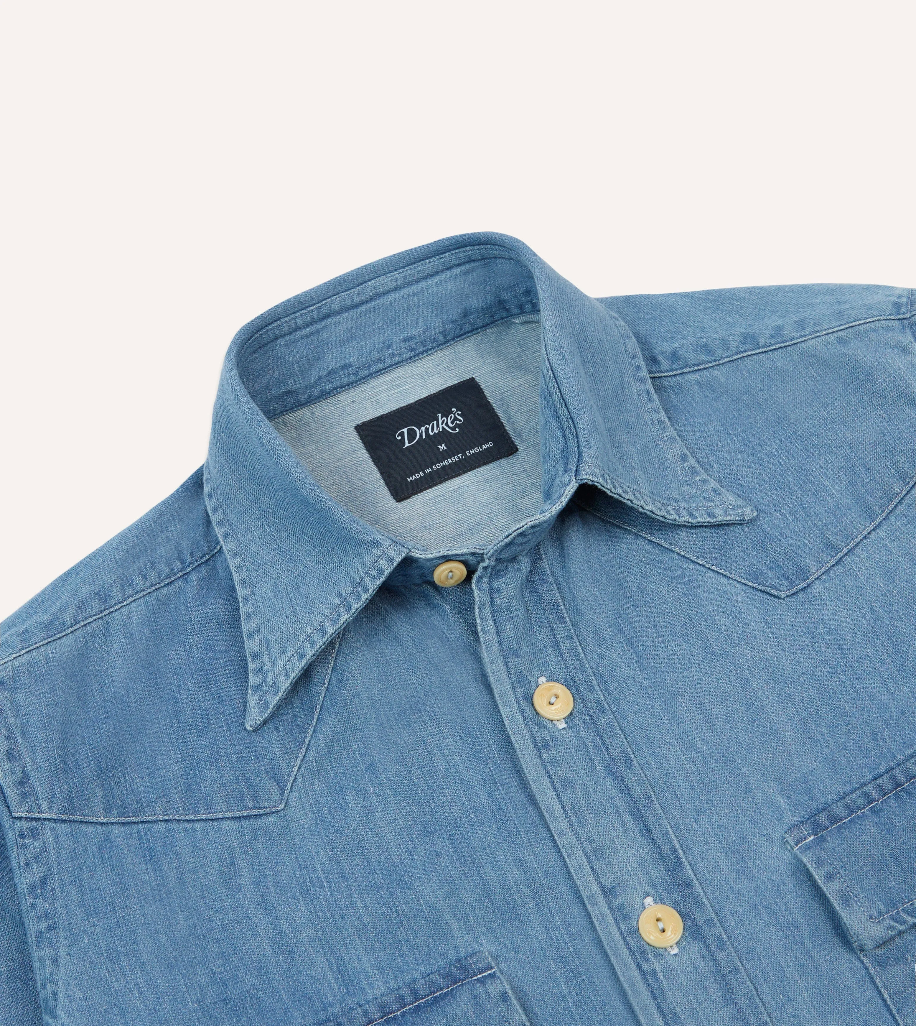 Bleach Wash Denim Two-Pocket Western Shirt Bamboo Fiber Blend Modern Fit