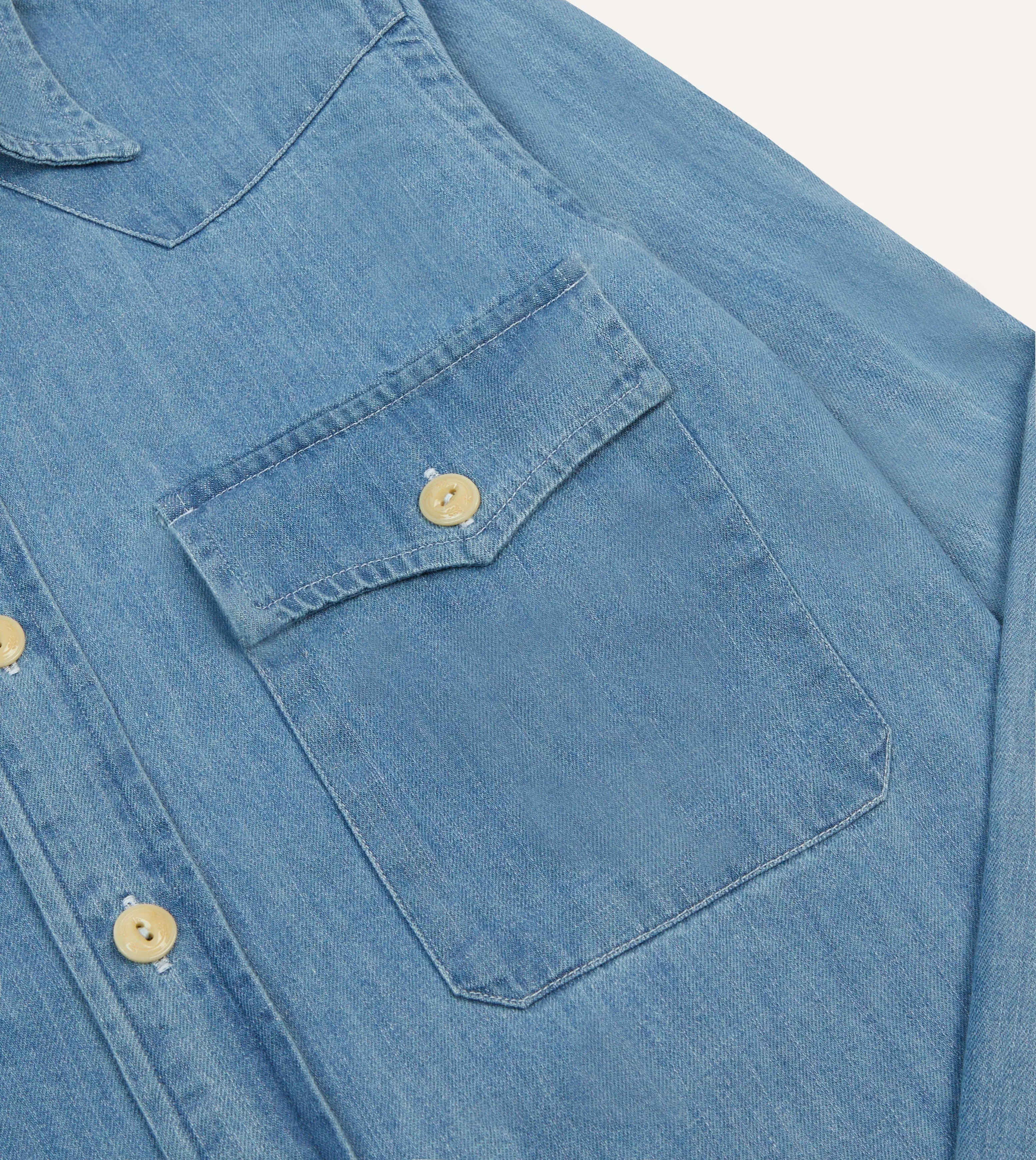 Bleach Wash Denim Two-Pocket Western Shirt Oversized Fit hypoallergenic