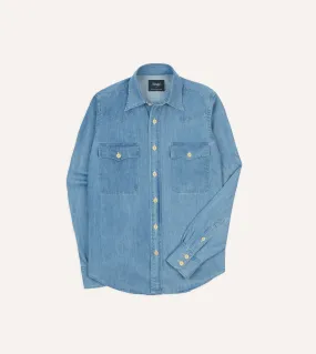 Bleach Wash Denim Two-Pocket Western Shirt mix and match Polished Finish
