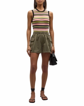 Stretchable Material Cotton Twill Cargo Shorts In Army