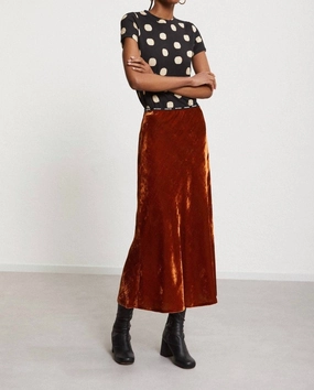 Geometric Print Velvet Midi Skirt In Bronzo
