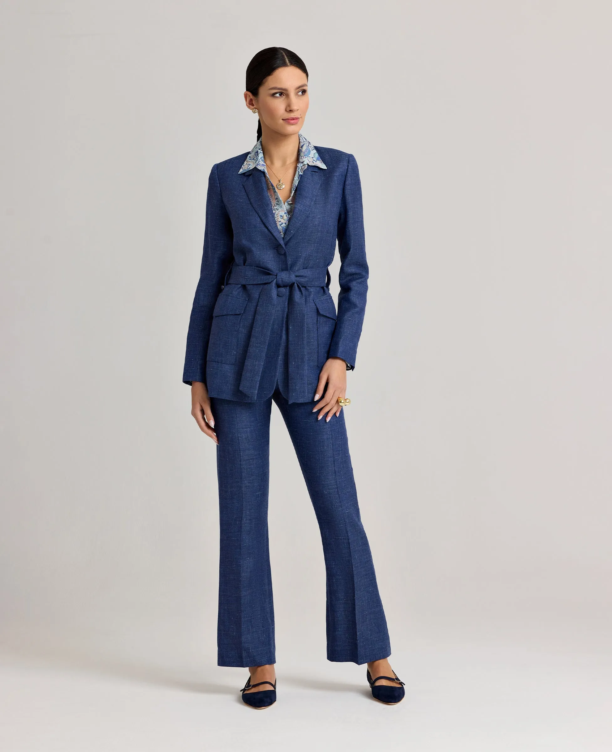 Adjustable Hem Olivia Wool Linen Tie Belted Jacket