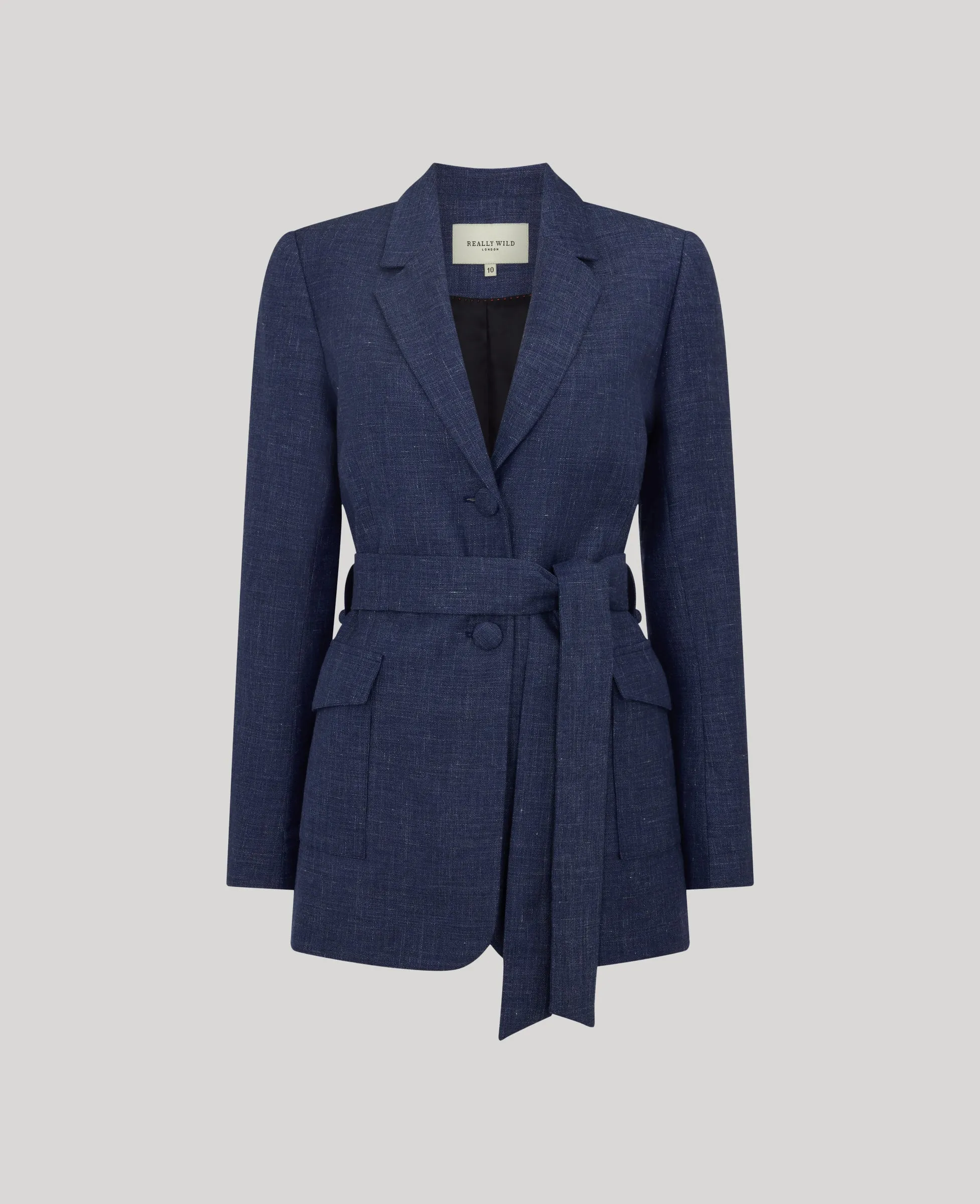 Olivia Wool Linen Tie Belted Jacket AdjustableCuffs Balanced Insulation