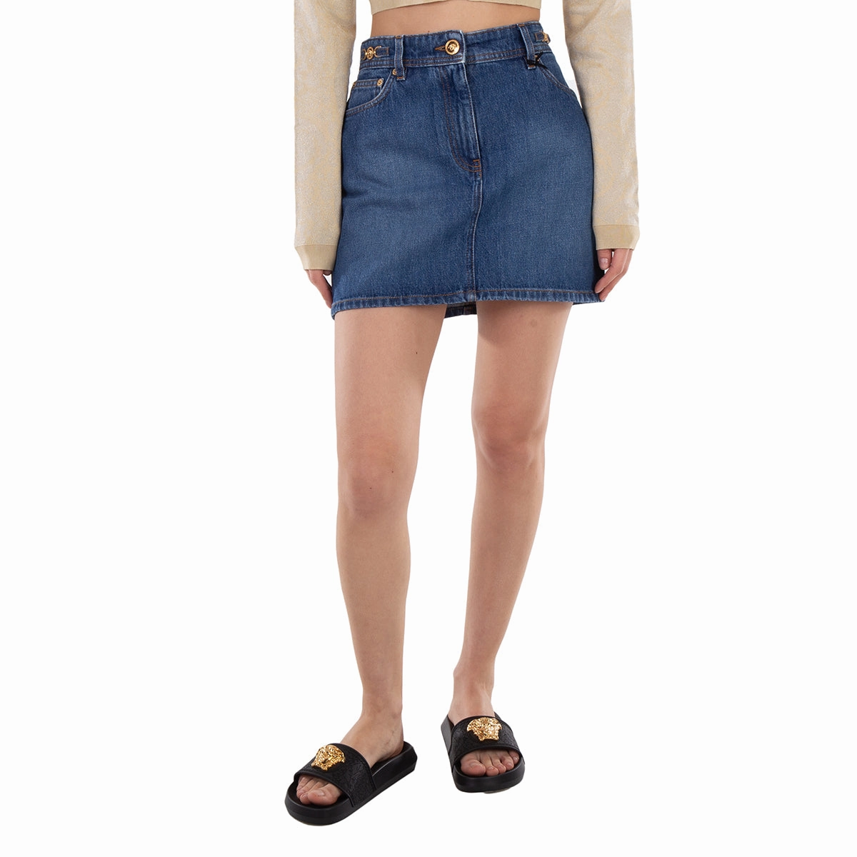 Versace Medusa 95 Cotton Denim Mini Skirt Bold Edge