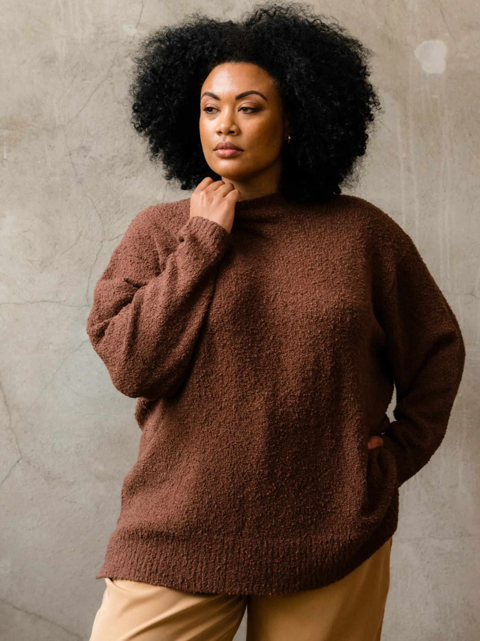 Non Chafing Fabric Classic Wear Alexis Boucle Sweater - Mocha
