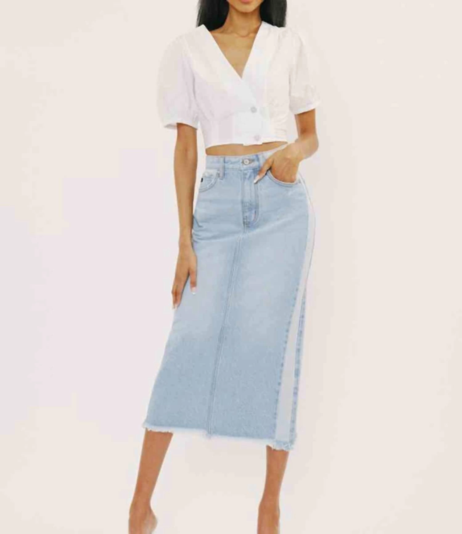 Style Fusion Synthetic Blend Penny High-Rise Midi Skirt In Light Wash