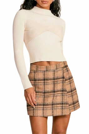 Casual Comfort Ultimate Comfort Corset Ribbed-Knit Mock Neck Top In Cream