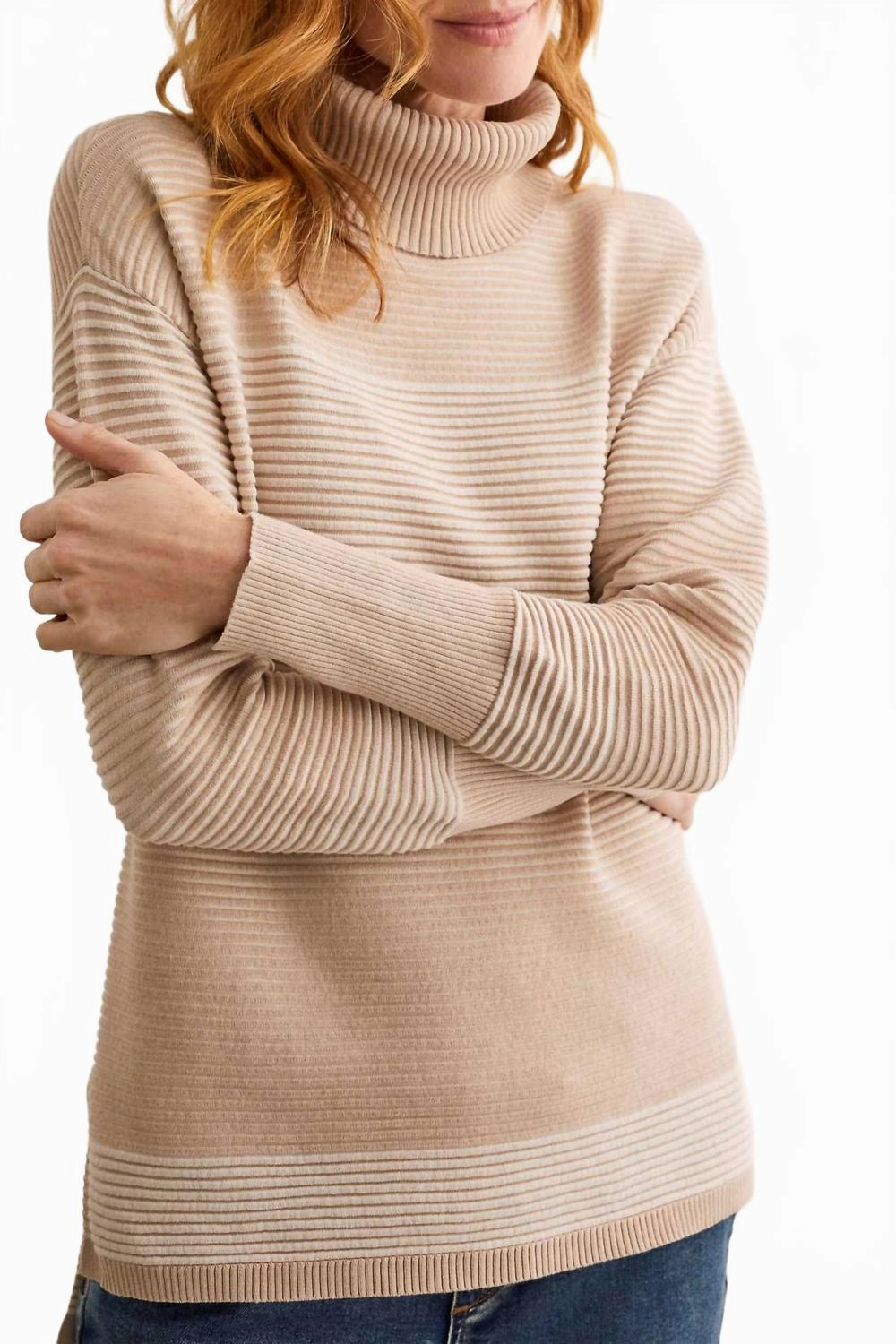 Classic Knit Women's T-Neck Sweater In Cashmere