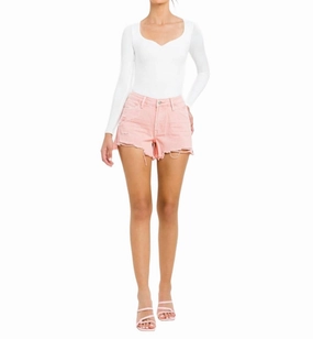Lightweight Weave Vervet Frayed Hem Shorts In Pink