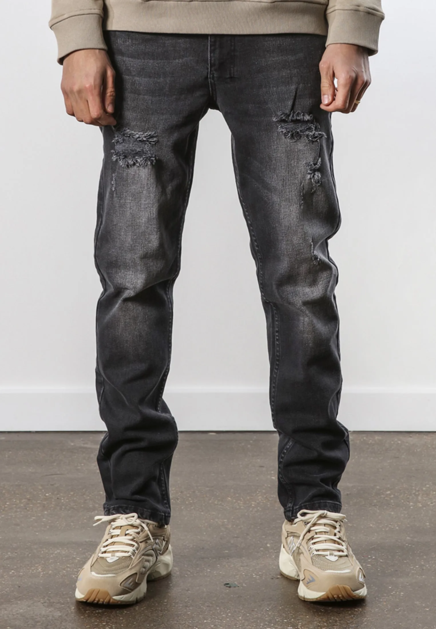 VICIOUS JEANS RIPPER BLACK Detachable belt