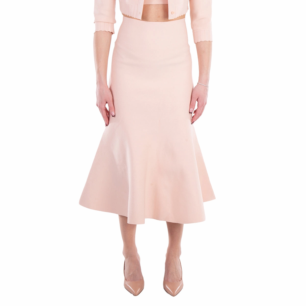 Victoria Beckham Peach Fitted Flared Skirt Crisp Look Ombre effect