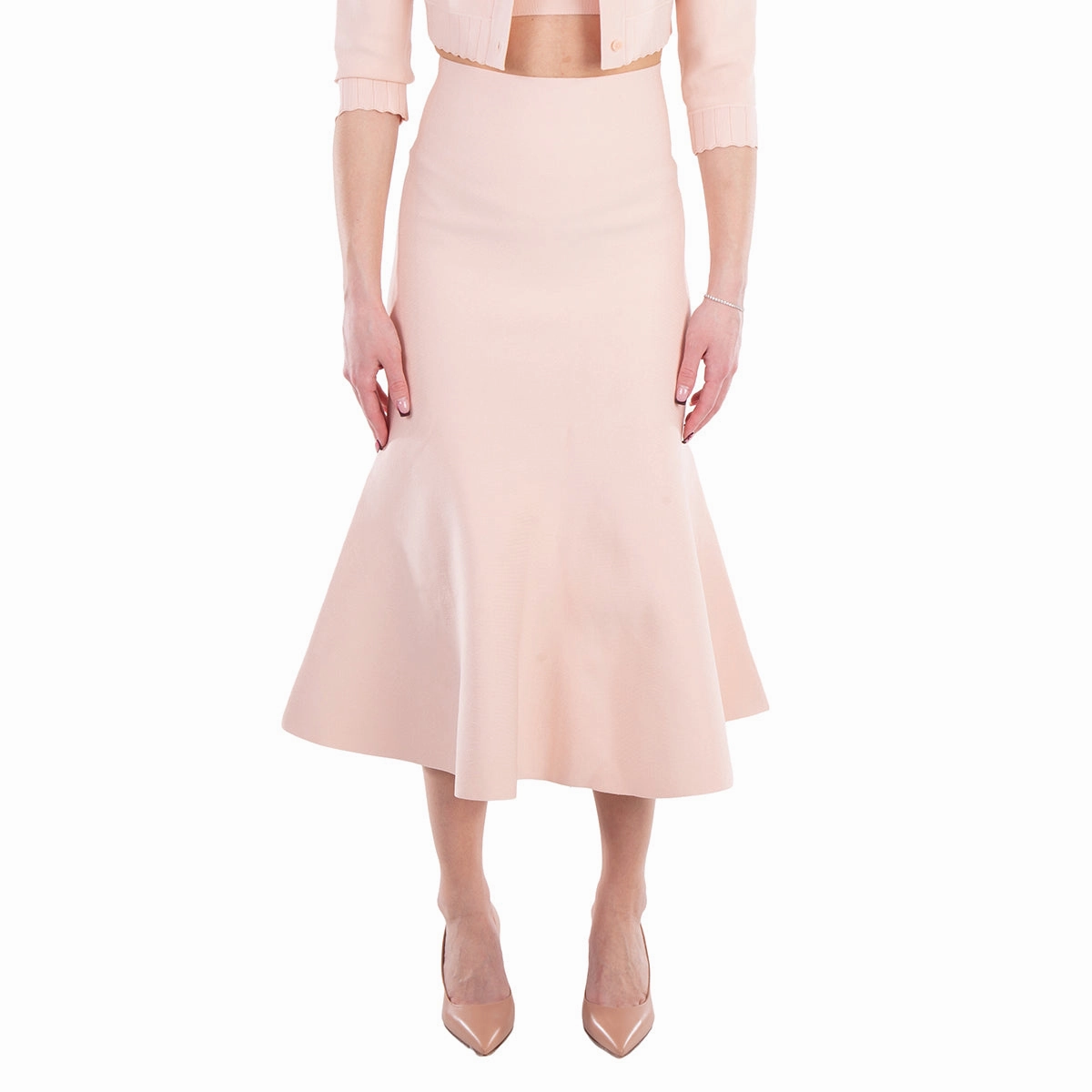 Comfort Fit Breathable Material Victoria Beckham Peach Fitted Flared Skirt
