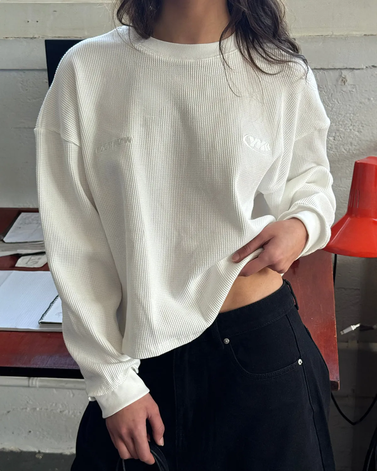 Trendy Basics Unisex versatility Waffle Longsleeve | White