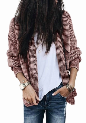 Stylish Warmth Chic Style Waffle Cardigan In Pink