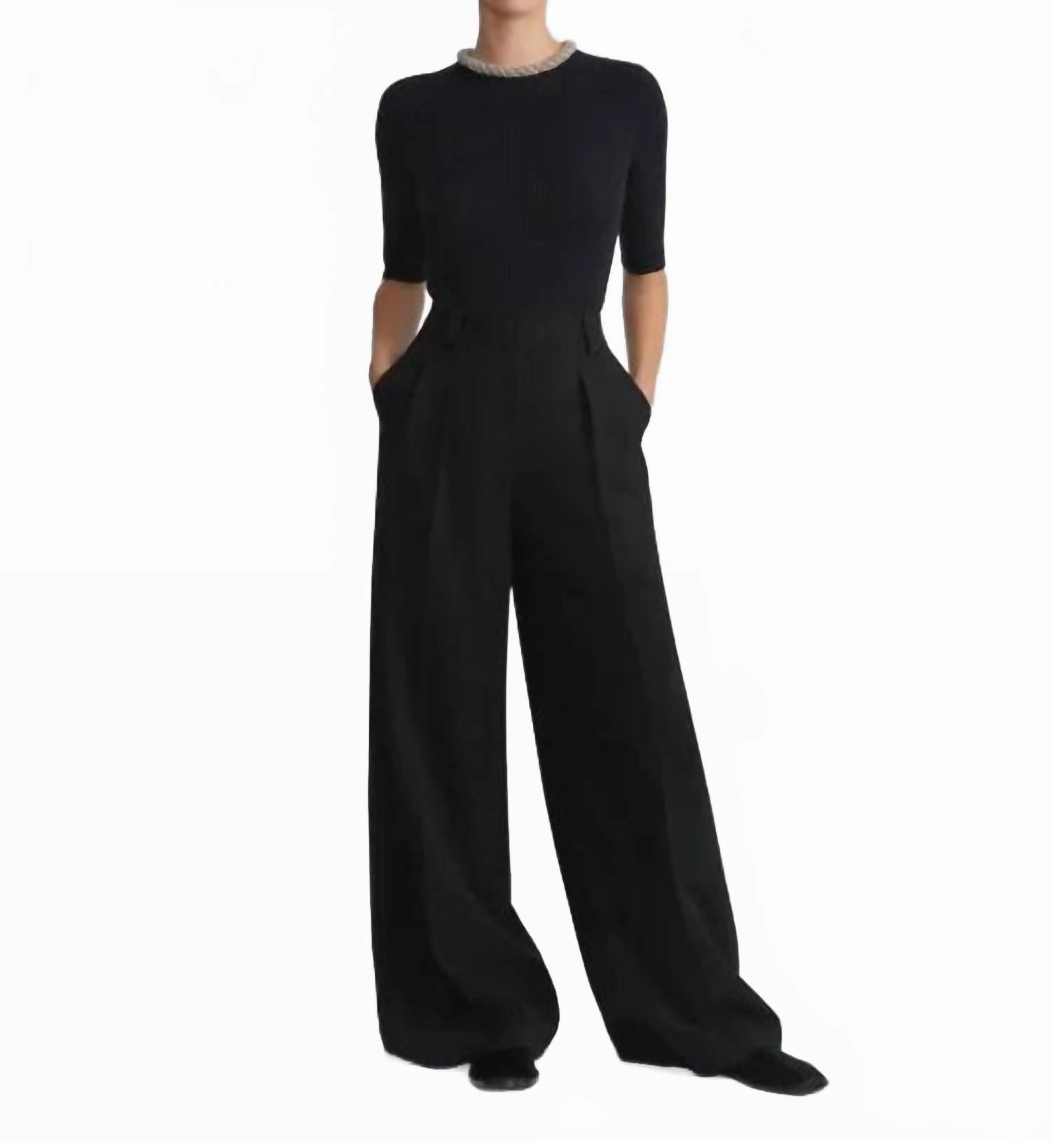 Metallic Baroque Collar Sweater In Black Simple Style Fade Resistant Finish