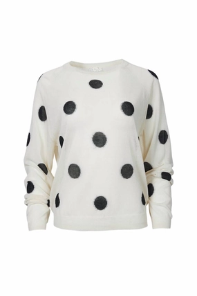 Cozy Fleece soft fit Polka-Dot Intarsia Knit Top In Off White/black