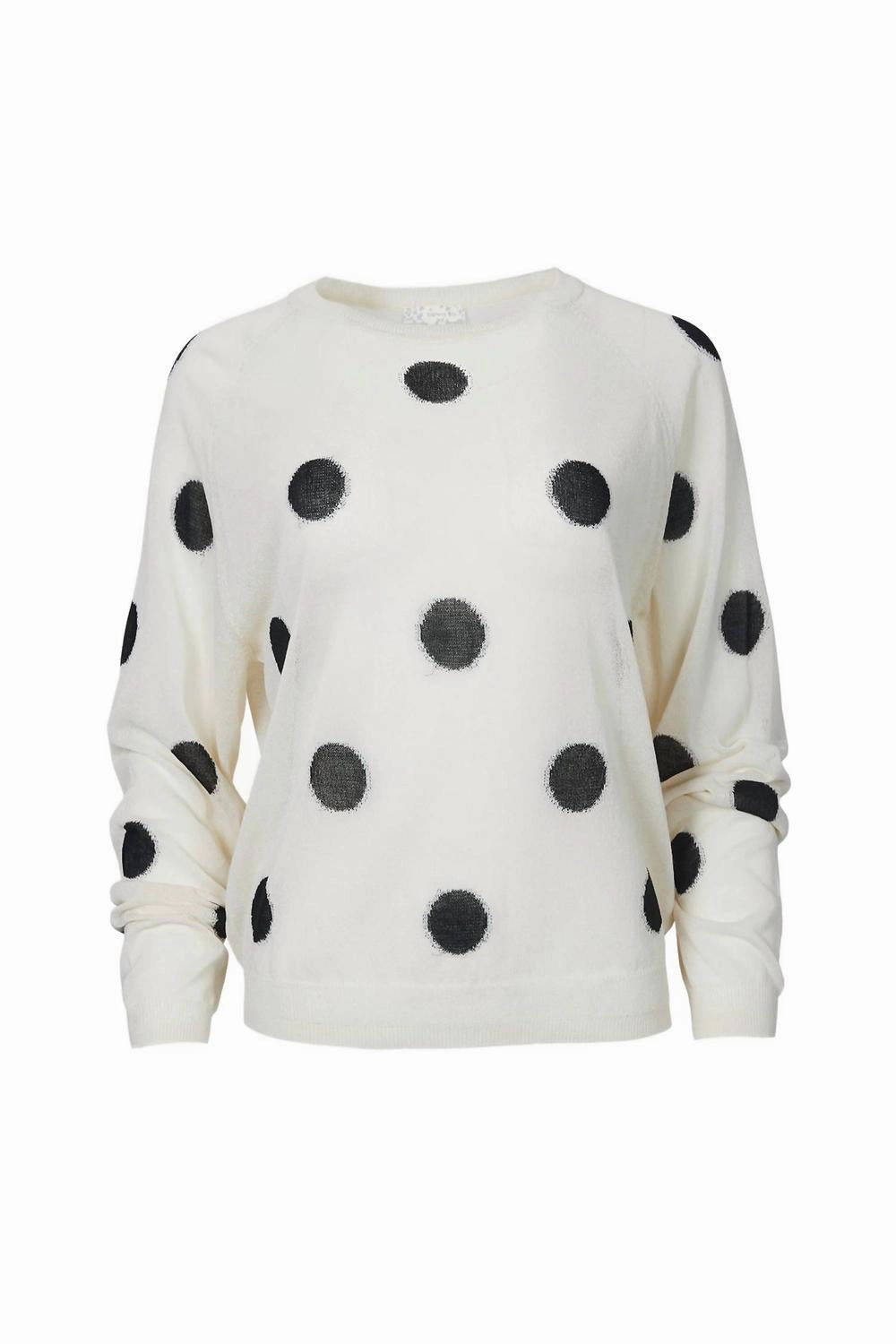 Cozy Fleece soft fit Polka-Dot Intarsia Knit Top In Off White/black