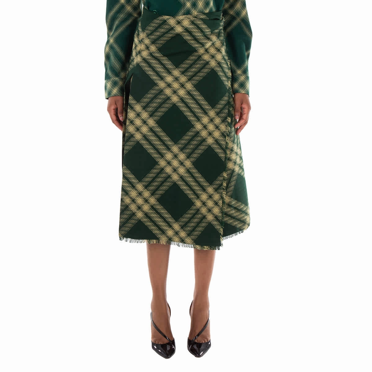Burberry Check Pattern Wool Skirt, Brand Size 4 (US Size 2) Neutral Look