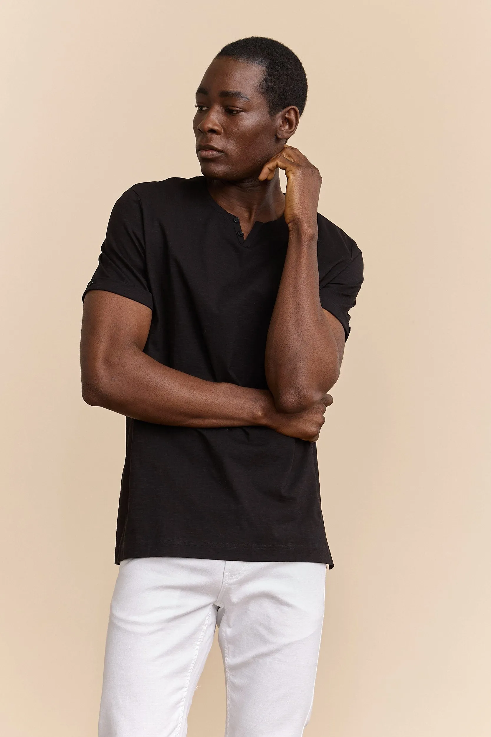 ReinforcedNeckline Mercerized slub jersey t-shirt