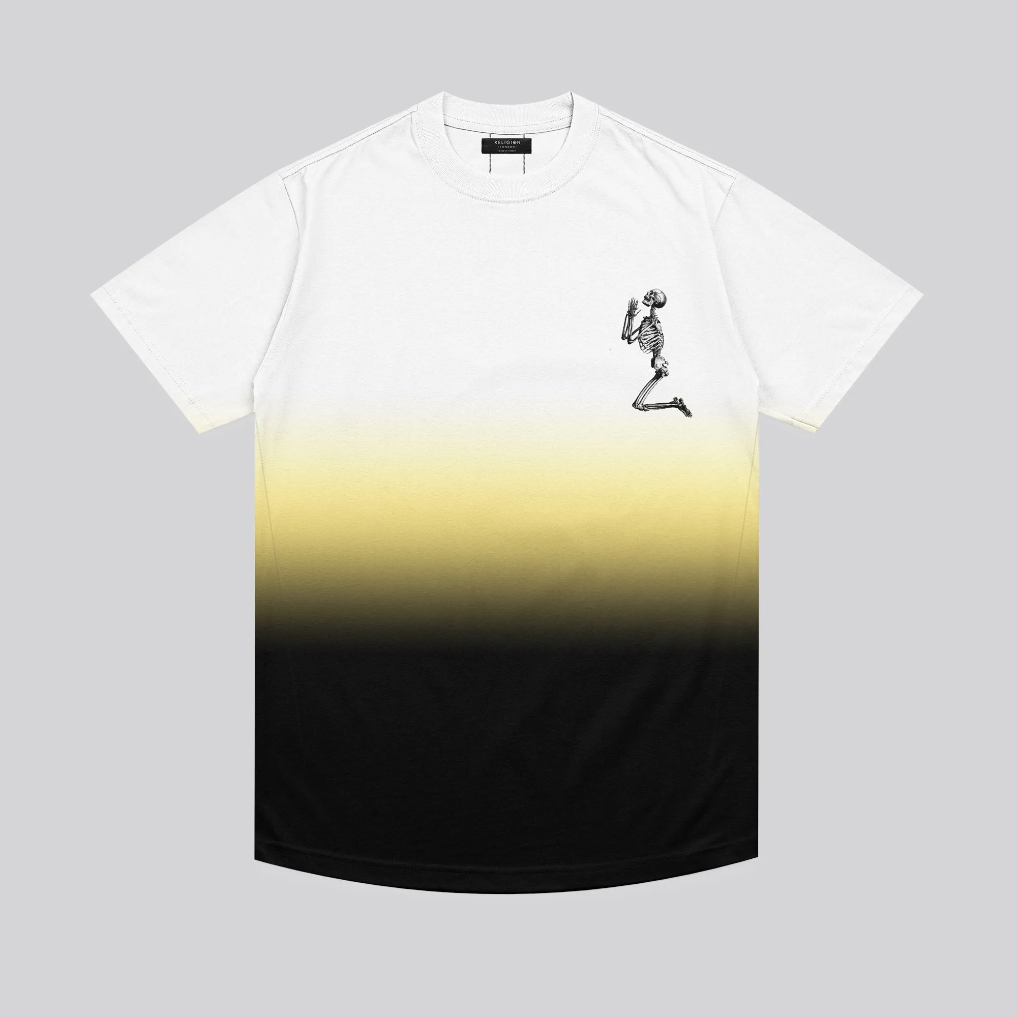 Urban Smart Trendy Top PRAYING SKELETON PALE YELLOW T-SHIRT