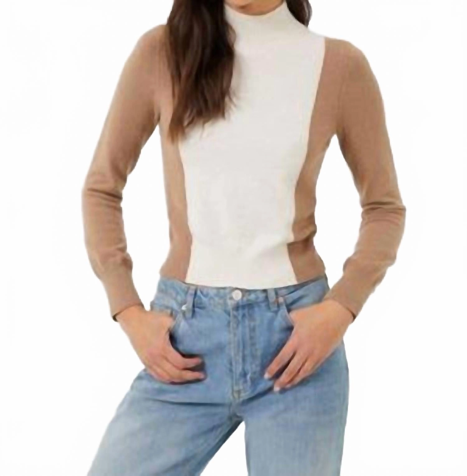 Libby Vhari Colour Block Jumper In Camel/oatmeal Stylish Knit Knit Perfection