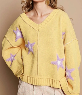 Star Patch Sweater In Yellow Multipanel Construction