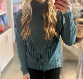 Comfy Layer Fringe Sweater In Teal
