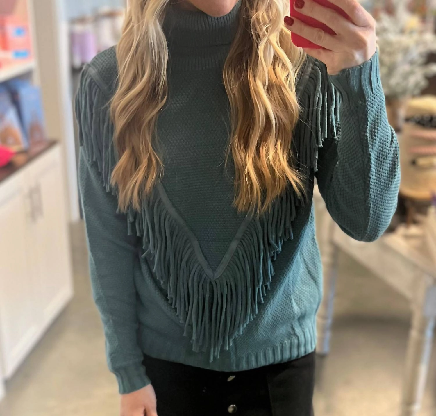 Comfy Layer Fringe Sweater In Teal