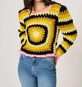 Suzie Crochet Sweater In Yellow Knitted Comfort Eco Conscious Packaging