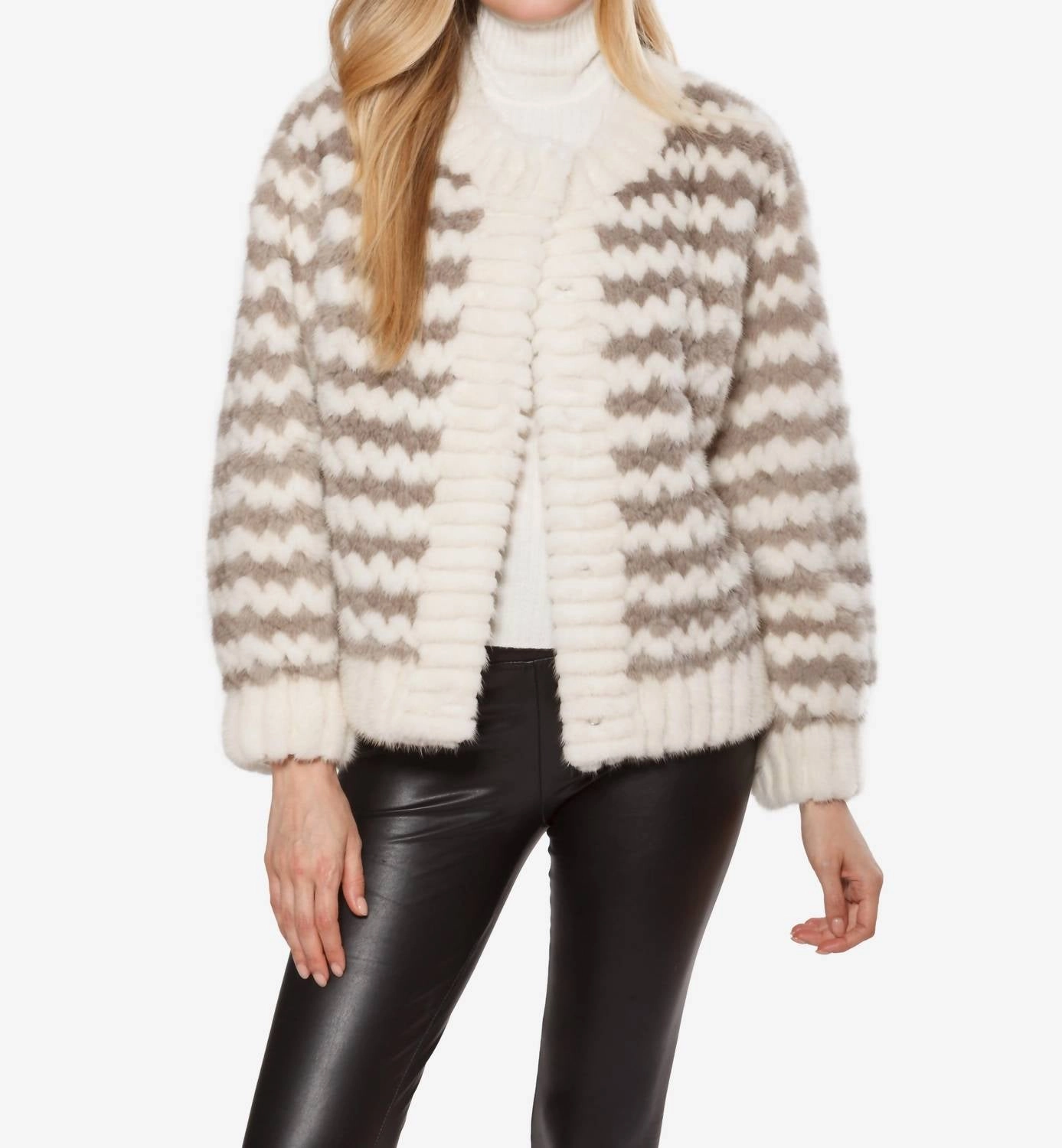 Stylish Everyday Wear Flexible Waistband Mink Sweater In White