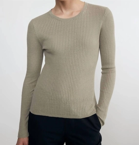 Knit Perfection Reinforced Shoulder Seams Linen Cotton Longsleeve Sweater Tee In Ash