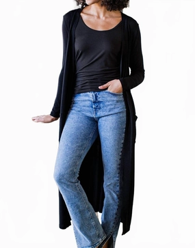 Comfy Warmth Cozy Choice Brooke Cardigan Duster Bamboo Sweater In Black Heather