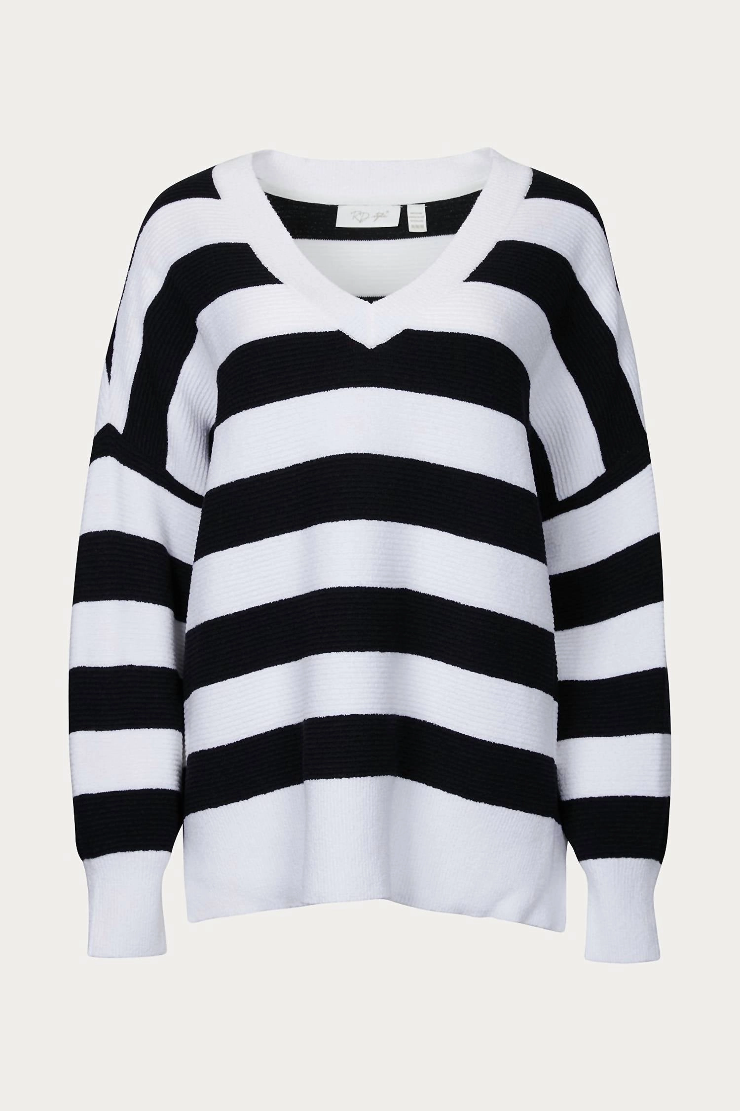 All-Season Comfort Oversized Ottoman Rugby Striped Sweater In Black/white
