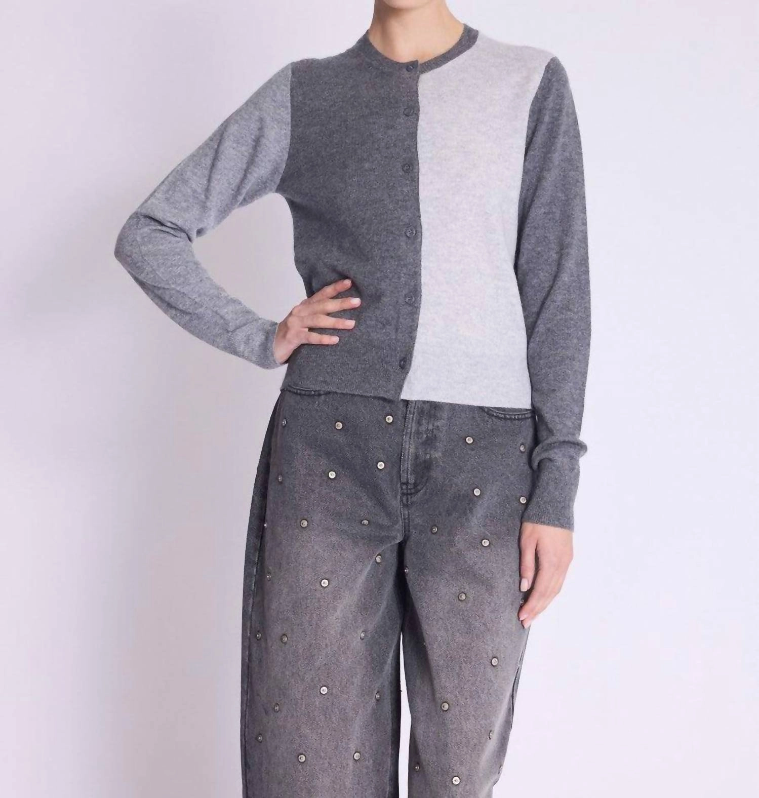 Classic Comfort Gabriel Cardigan Sweater In Two-Tone Grey
