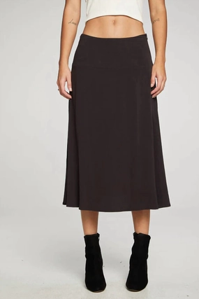 Flouncy Side Slit Midi Skirt In Phantom Flowy Drape
