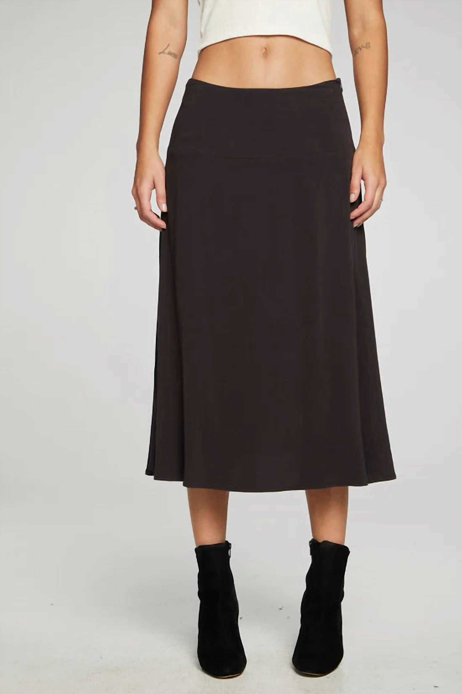 Flouncy Side Slit Midi Skirt In Phantom Flowy Drape